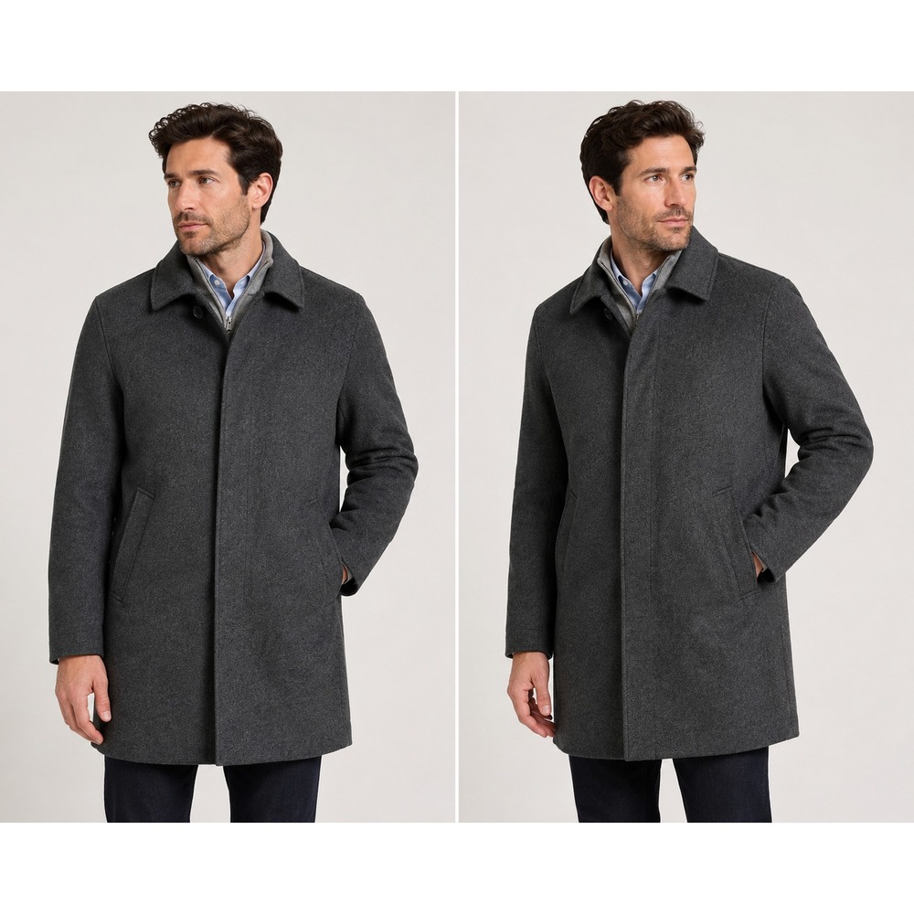 Eddie Bauer Overcoat Mens Large Gray Wool Cashmere Blend Winter Car Coat Jacket